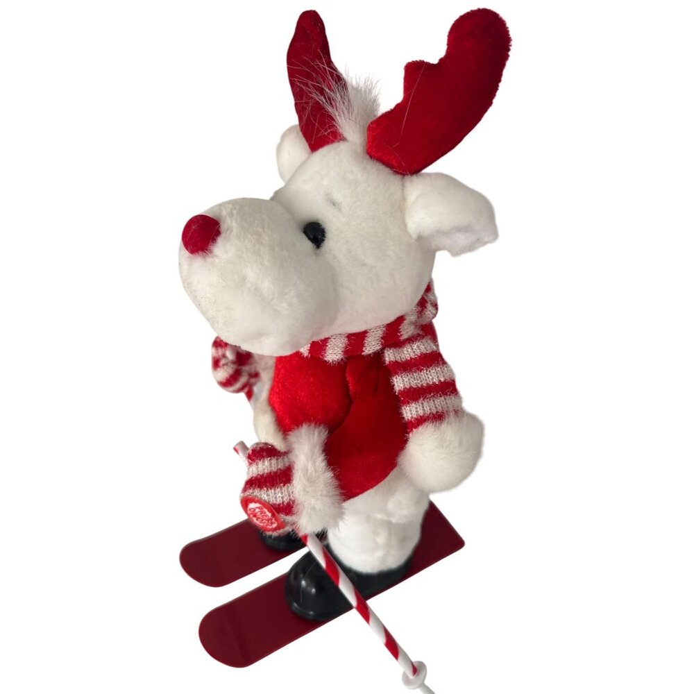 Plush Skiing Reindeer Red Antlers & Candy Cane Poles VIDEO